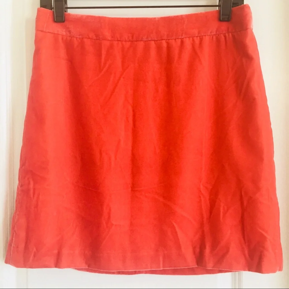 J. Crew coral color velvet mini skirt size 4